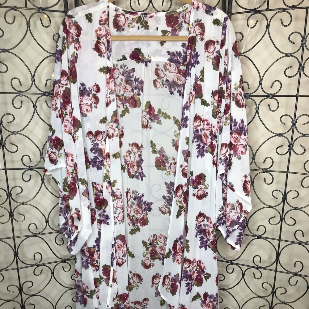 Long, ankle length, sheer, floral kimono
